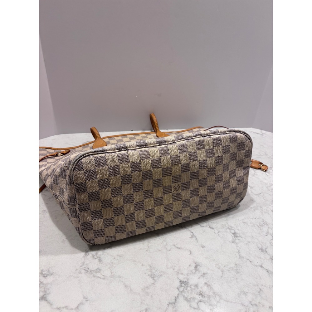 Louis Vuitton Neverfull MM Damier Azur Canvas Tote Bag White Blue Shoulder Bag - Picture 11 of 16